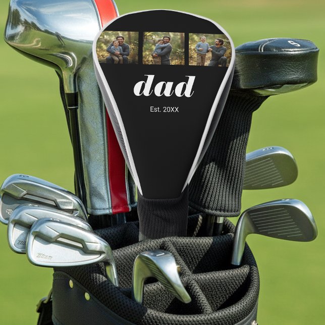 Dad Established Modern 3 Photo Golf Head Cover (Creator Uploaded)