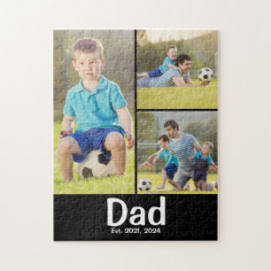 Dad Established Modern 3 Photo Jigsaw Puzzle
