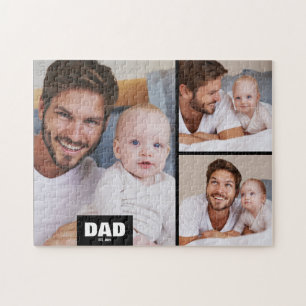 Dad Established Modern 3 Photo Jigsaw Puzzle
