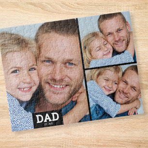 Dad  Established Modern 3 Photo Jigsaw Puzzle