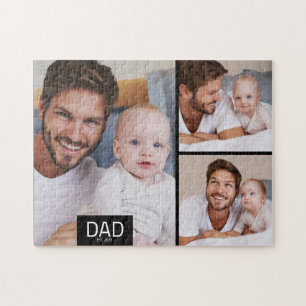 Dad Established Modern 3 Photo Jigsaw Puzzle