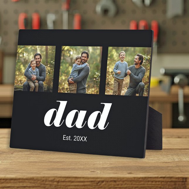 Dad Established Modern 3 Photo Plaque (Creator Uploaded)