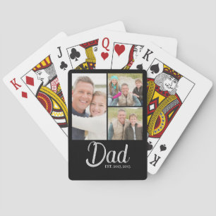 Dad Established Modern 3 Photo Playing Cards
