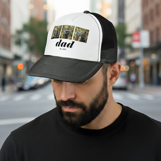 Dad Established Modern 3 Photo Trucker Hat (Creator Uploaded)