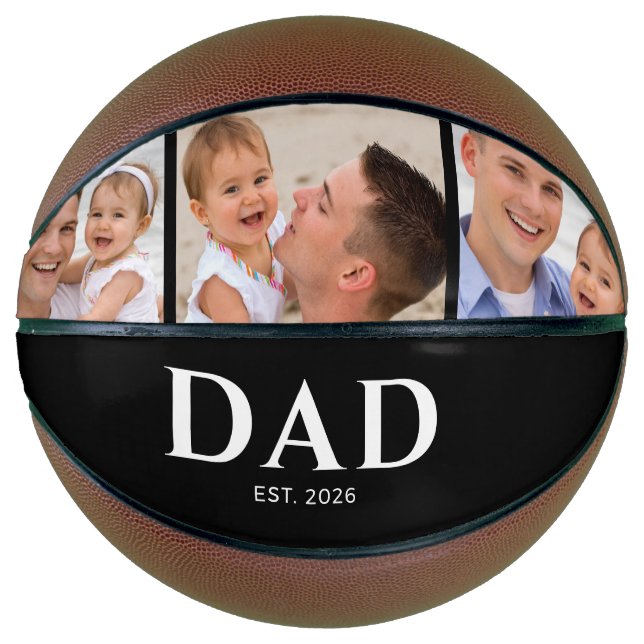 Dad Established Modern Black 3 Photo Basketball (Front)