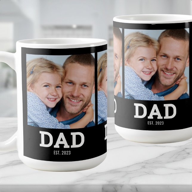 Dad Established Modern Black 3 Photo Coffee Mug (Creator Uploaded)