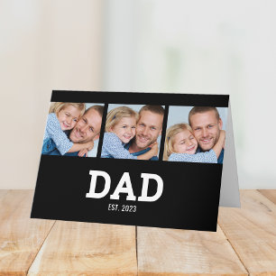 Dad Established Modern Black 3 Photo Father's Day Card