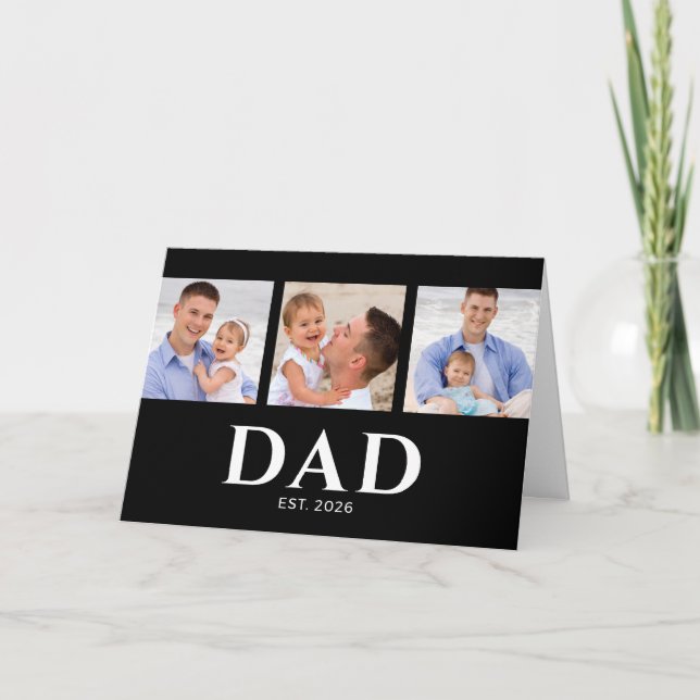 Dad Established Modern Black 3 Photo Father's Day Card (Front)