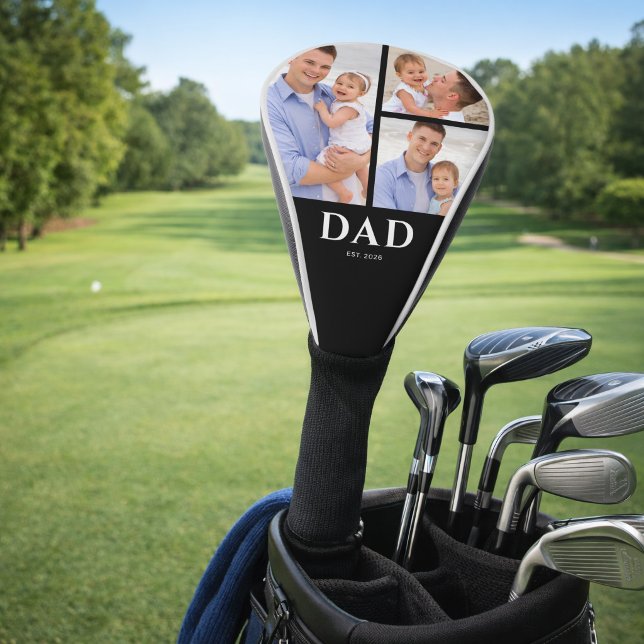 Dad Established Modern Black 3 Photo Golf Head Cover (Creator Uploaded)