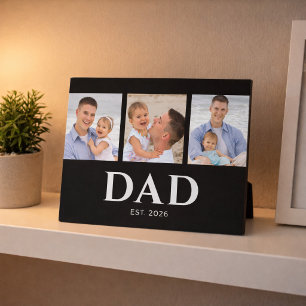 Dad Established Modern Black 3 Photo Plaque
