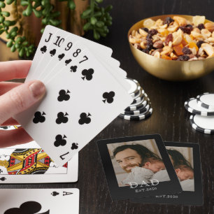 Dad Established Modern Black Photo Playing Cards