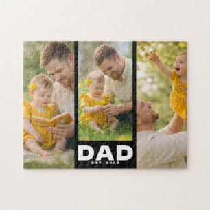 Dad Established Modern Bold Black 3 Photo  Jigsaw Puzzle