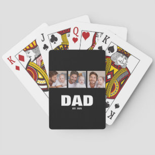 Dad Established Modern Bold Black 3 Photo Playing Cards