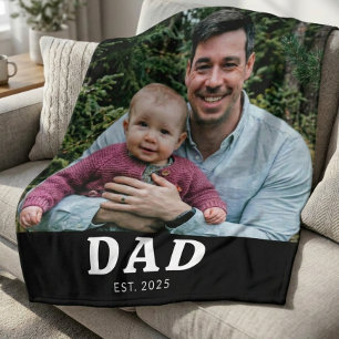 Dad Established Modern Bold Photo Gift Fleece Blanket