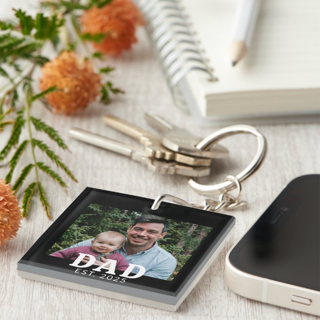 Dad Established Modern Bold Photo Gift  Key Ring (Front Right)