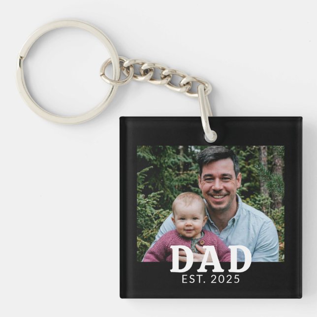 Dad Established Modern Bold Photo Gift  Key Ring (Front)