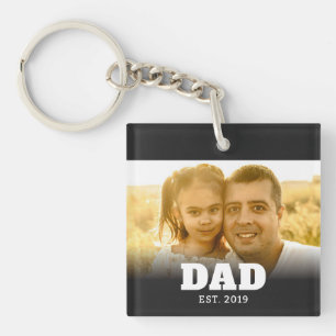 Dad Established Modern Bold Photo Key Ring
