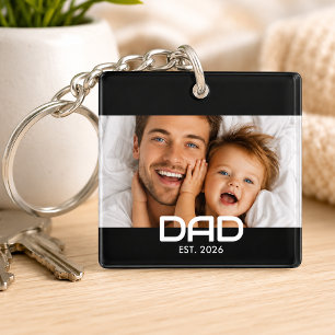 Dad Established Modern Bold Photo Key Ring