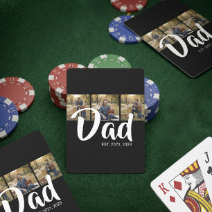 Dad Established Modern Bold Script Black 3 Photo Playing Cards