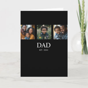 Dad Established Modern Bold Simple Black 3 Photo Card