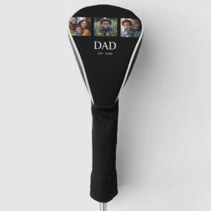 Dad Established Modern Bold Simple Black 3 Photo Golf Head Cover