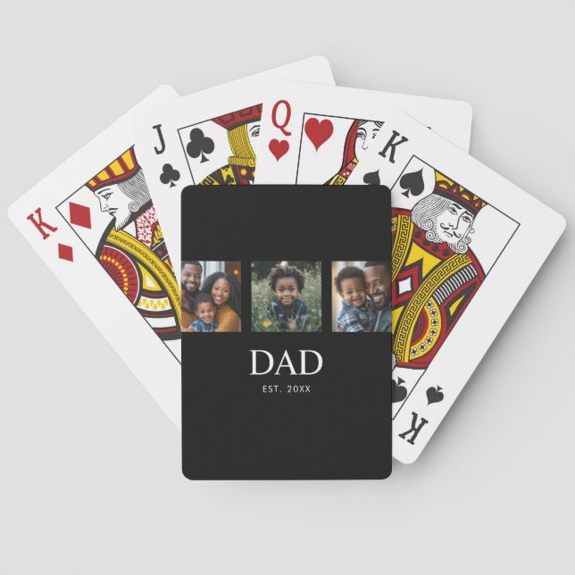 Dad Established Modern Bold Simple Black 3 Photo Playing Cards (Back)