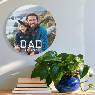 Dad Established Modern Bold Typography Photo Round Clock