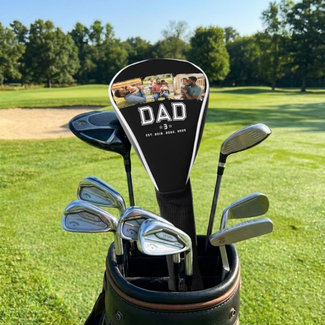 Dad Established Modern Bold White 3 Photo Golf Head Cover (Creator Uploaded)