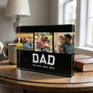 Dad Established Modern Bold White Black 3 Photo Block