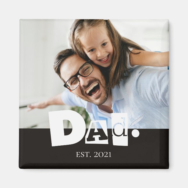 Dad Established Modern Custom Photo  Magnet (Front)