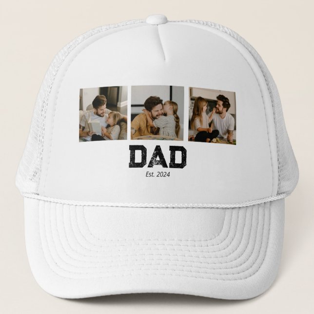 Dad Established Modern Fun 3 Photo Trucker Hat (Front)