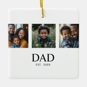 Dad Established Modern Minimalist 3 Photo Ceramic Ornament