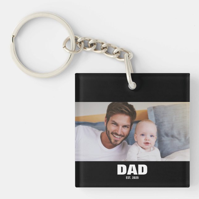 Dad Established Modern Photo Key Ring (Front)