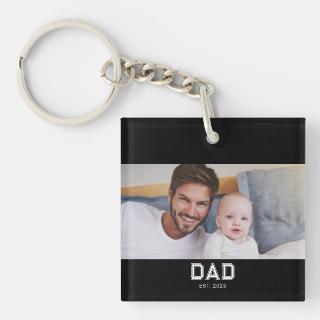 Dad Established Modern Photo Key Ring (Front)