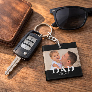 Dad Established Modern Photo Key Ring