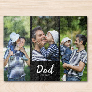 Dad Established Modern Script 3 Photo Jigsaw Puzzle