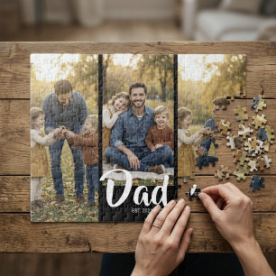Dad Established Modern Script 3 Photo Jigsaw Puzzle