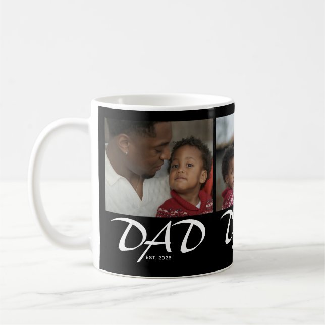 Dad Established Modern Script Black 3 Photo Coffee Mug (Left)