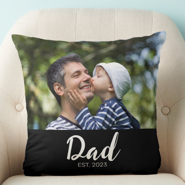 Dad Established Modern Script Photo Cushion (Creator Uploaded)
