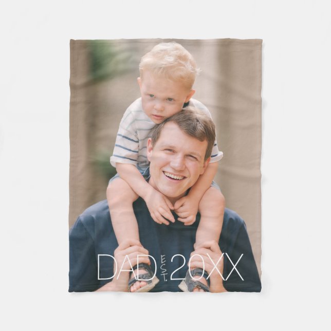 Dad Established Modern Script Photo  Fleece Blanket (Front)