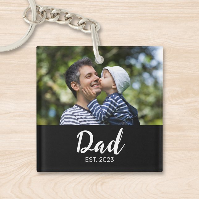 Dad Established Modern Script Photo Key Ring (Creator Uploaded)