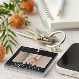 Dad Established Modern Script Photo Key Ring