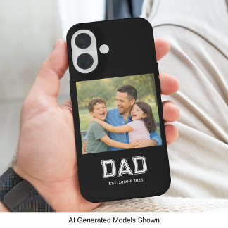 Dad Established Modern Text Photo Black iPhone 16 Case