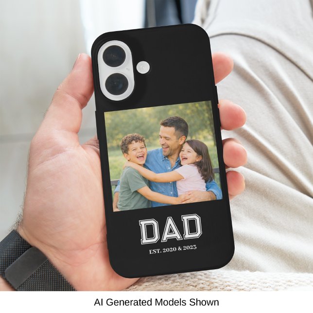 Dad Established Modern Text Photo Black Case-Mate iPhone Case (Modern Dad Established with a favorite photo and modern sports-style typography. )