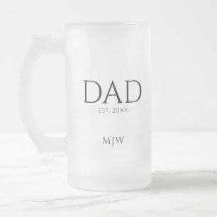 Dad Established Monogram Initial  Frosted Glass Beer Mug