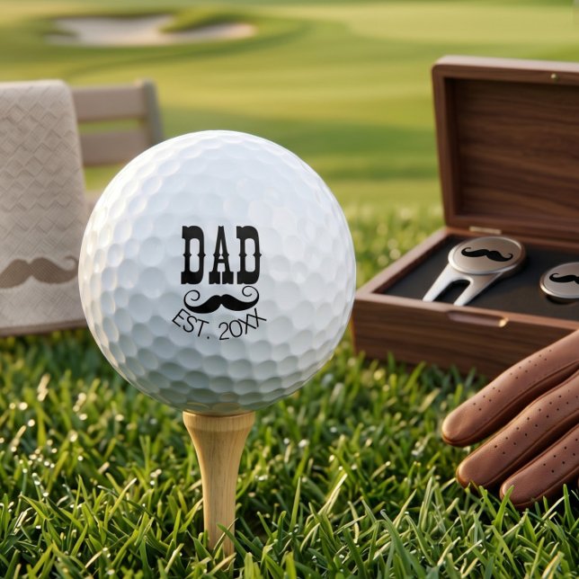Dad Established Moustache year western vintage Golf Balls (Creator Uploaded)