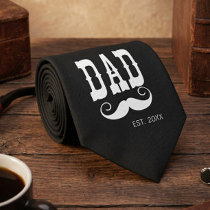 Dad Established Moustache year western vintage Tie