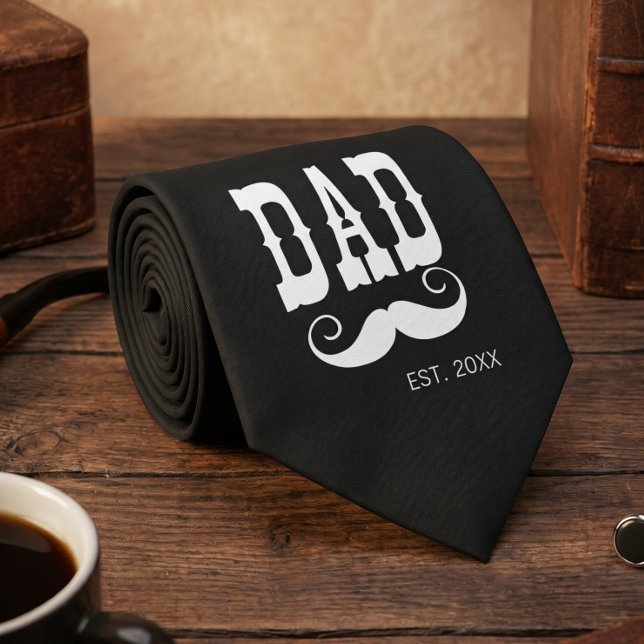 Dad Established Moustache year western vintage Tie (Creator Uploaded)
