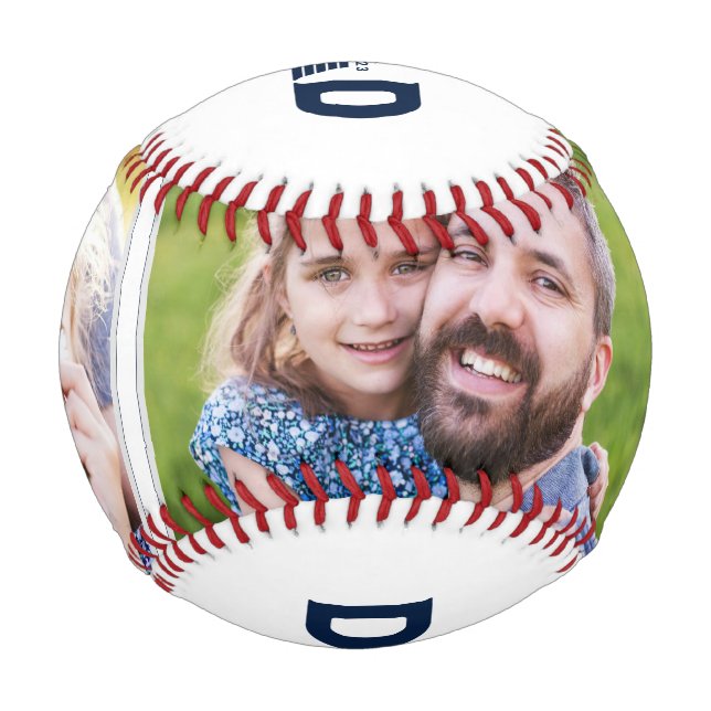 Dad Established Navy Blue Fun 3 Photo Baseball (Front)