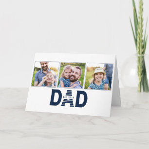 Dad Established Navy Blue Modern Simple 3 Photo Card